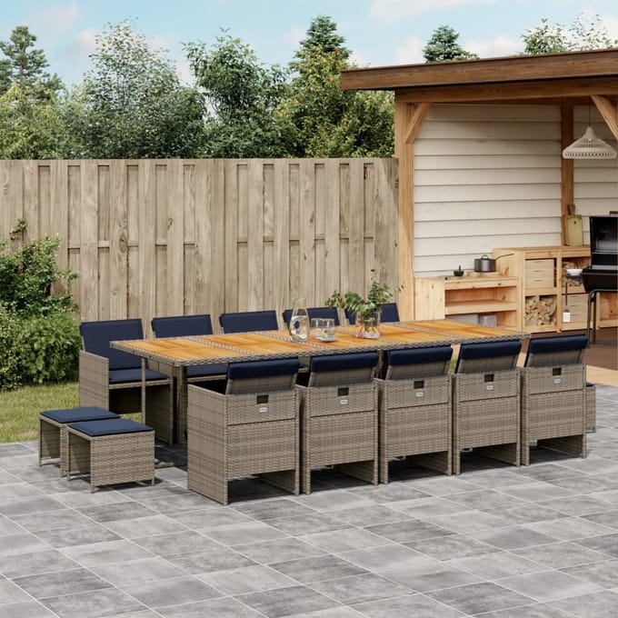 vidaXL - 15-delige - tuinset - met - kussens, - grijs - polyrotan