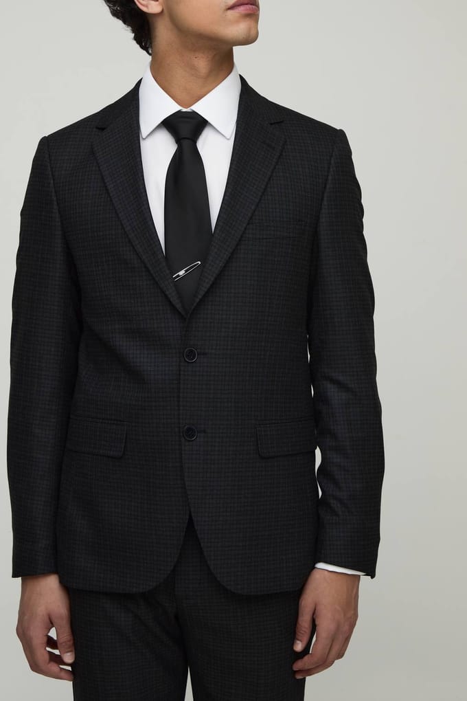 Single Breasted Slim Check Suit Jacket | Charcoal | Size 52