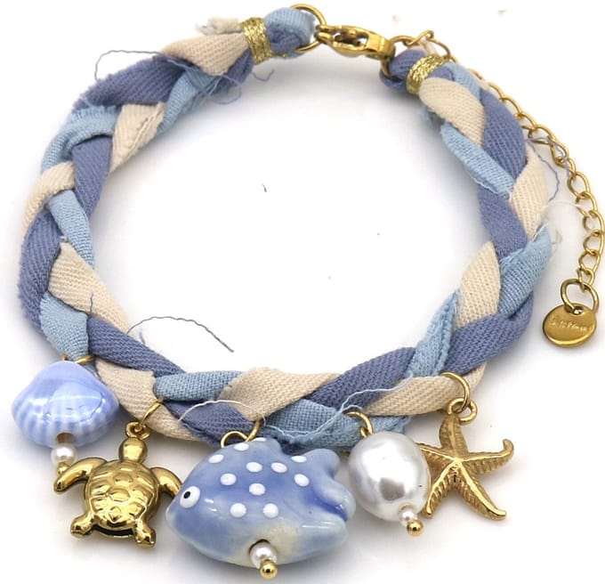 Armband - koord - RVS bedels - 16-21 cm - blauw