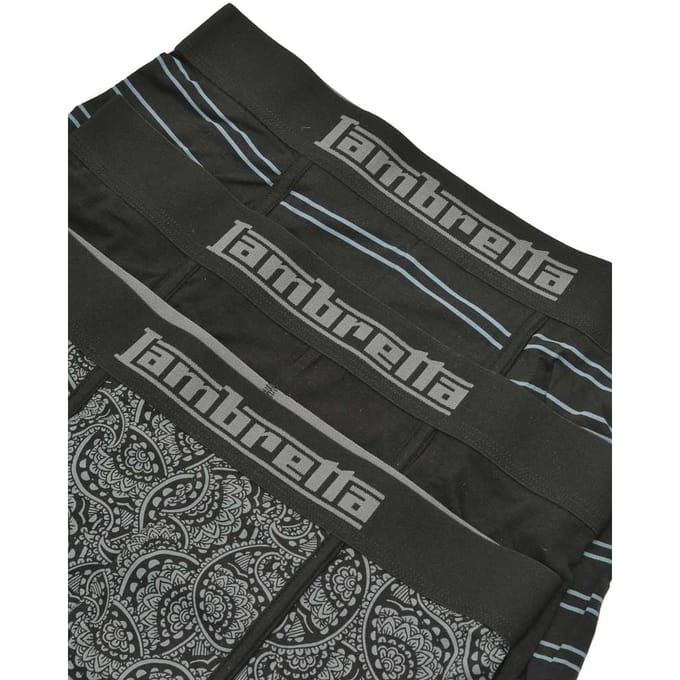 Lambretta Heren Paisley Boxershorts (Set van 3) (Zwart/Grijs)