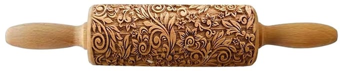 Dailygoods- Deegroller Houten Decoratief - Reliëf Deegroller - Koekjes/Biscuits - Duurzaam - 25 cm - Perfect Cadeau - Bakrol