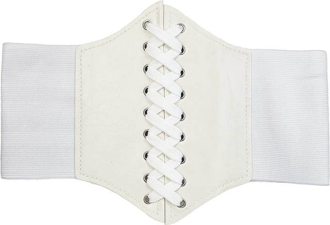 BamBella ® - Riem Maat Onesize - Wit Mode Body Gothic Goth taille riem zwart met Veter sluiting korset belt