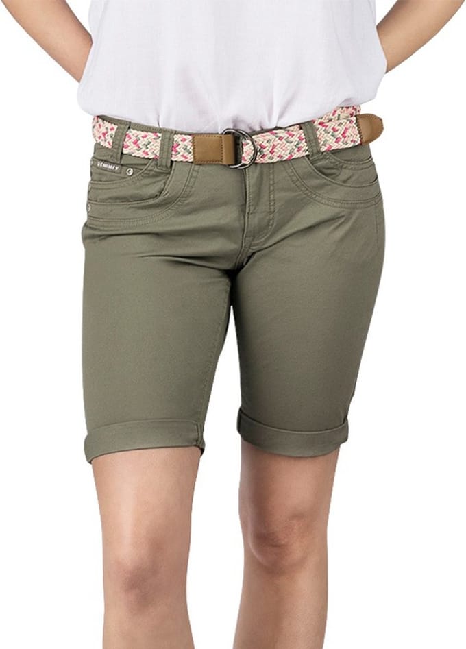 DENIMFY Dames Short DFPia regular/straight Olijf M Volwassenen Bermuda met riem
