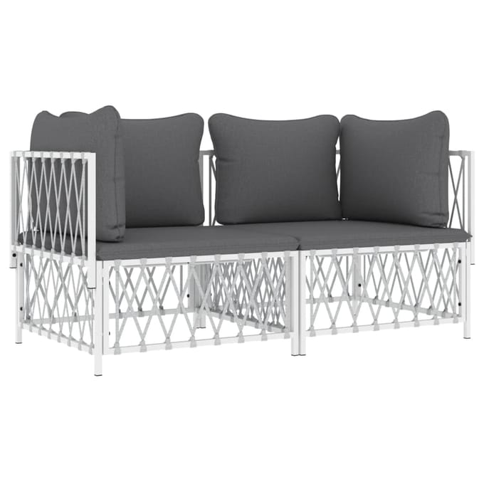 vidaXL - 2-delige - Loungeset - met - kussens - staal - wit