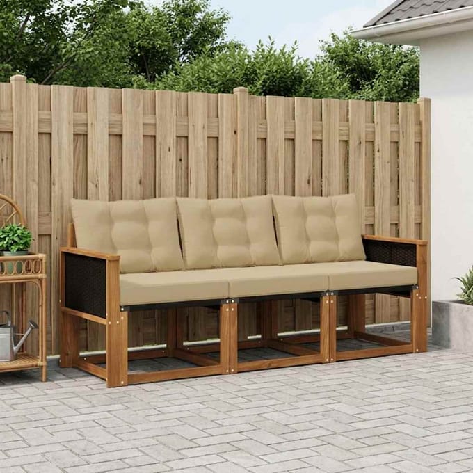 vidaXL - Buiten - bank - set - 3 - st - Natuurlijk - en - Beige