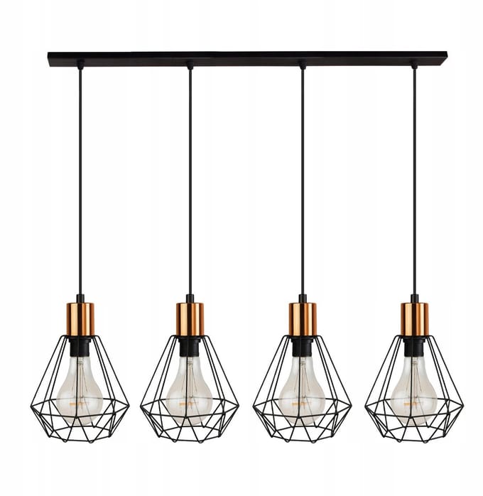 Komat Hanglamp Zwart Koper 4xE27 Loft Stijl