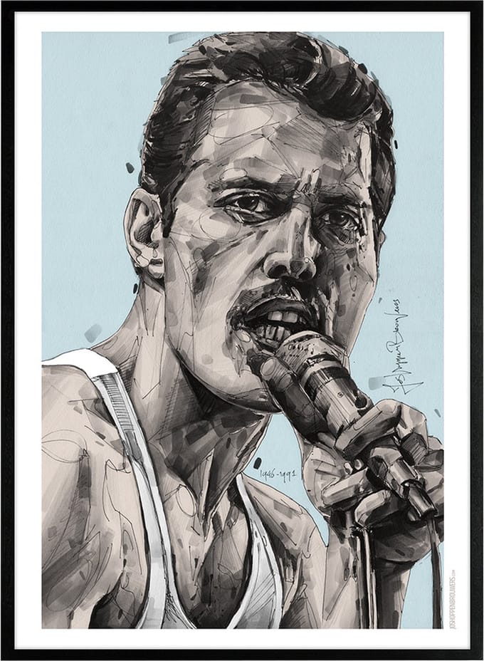 Freddie Mercury 02 print 51x71 cm *ingelijst & gesigneerd