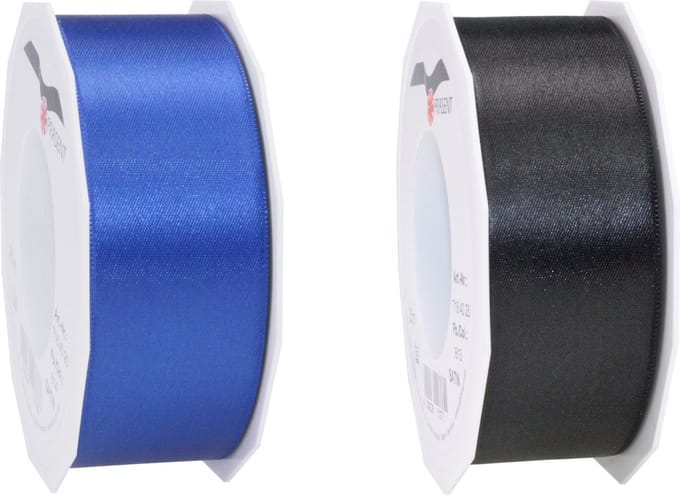 Glorex hobby - Satijn cadeau sierlint zwart en blauw 25 meter x 0.4 cm