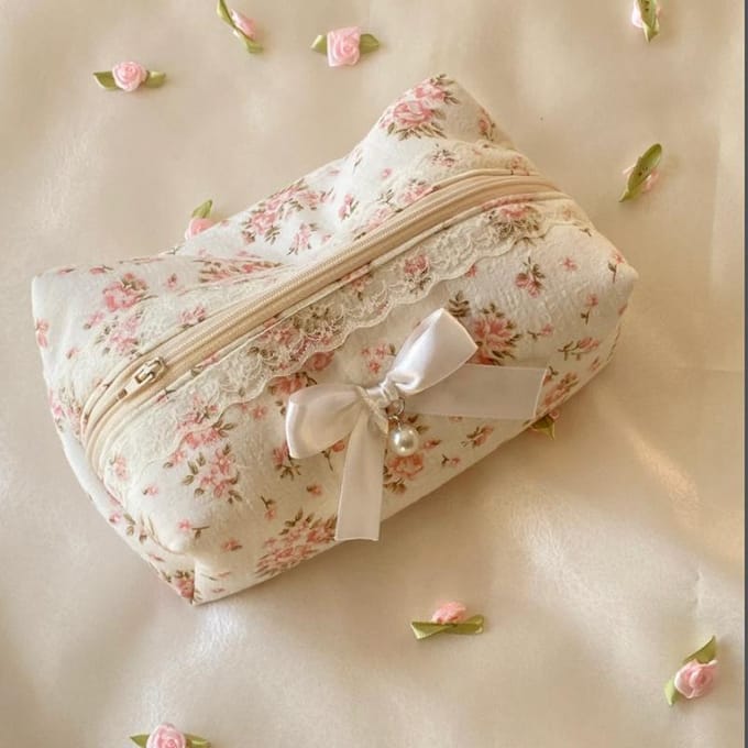Sac à Maquillage Créatif Ballet Nœud Perle Sac de Rangement brown