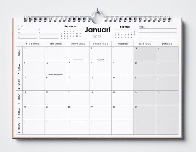 Huurdies® maandkalender - 2026 kalender - A3+