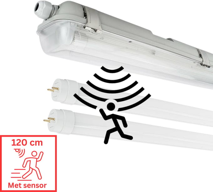 Prinos LED TL dubbel armatuur met sensor 120 cm - Bewegingssensor en daglicht - Universeel