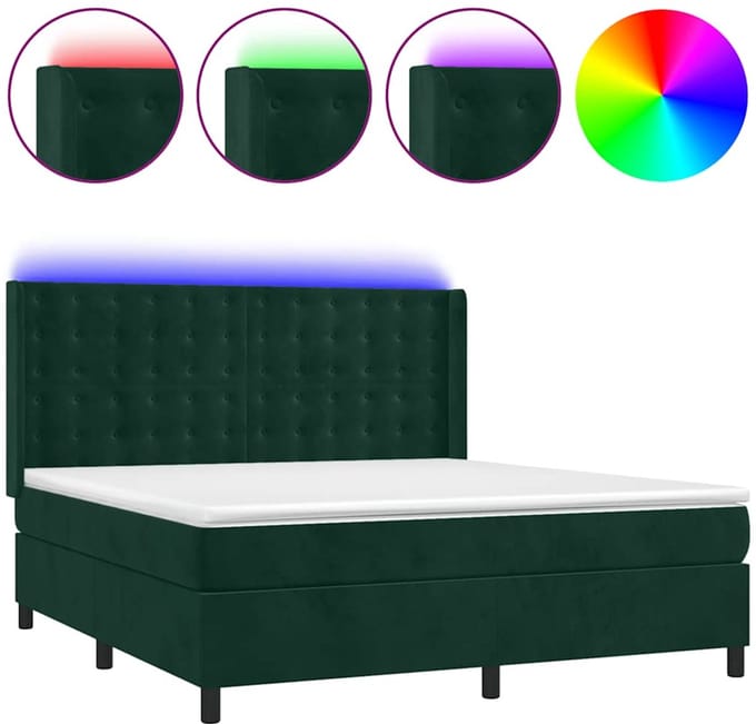 vidaXL - Boxspring - met - matras - en - LED - fluweel - donkergroen - 180x200 - cm