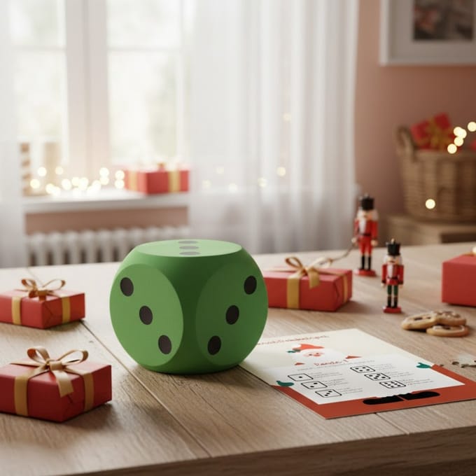 T&F Creations Kerstspel set - dobbelspel - incl foam dobbelsteen - rood