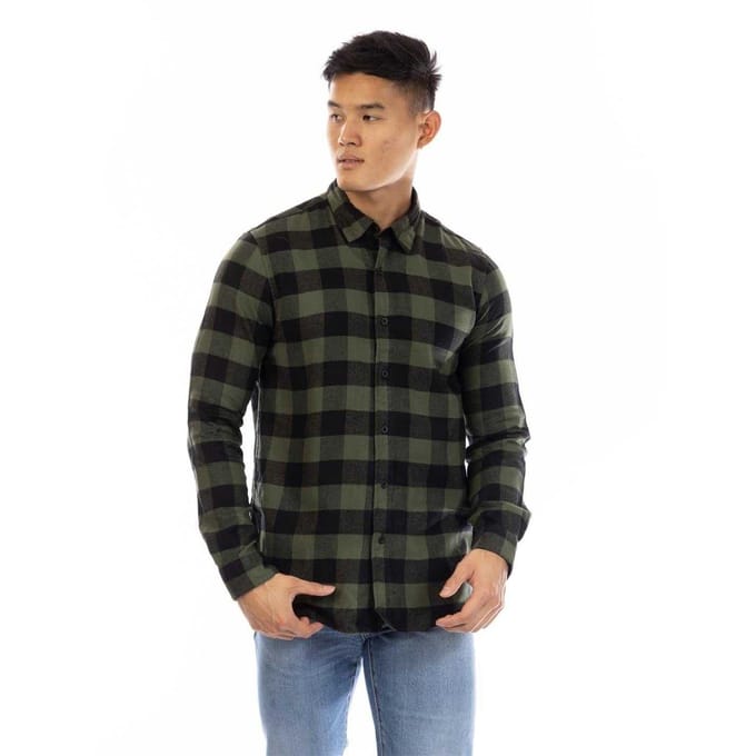 Peter Werth Heren Brodie Geruite Kraag Langsleeve Shirt (Groen/Zwart)