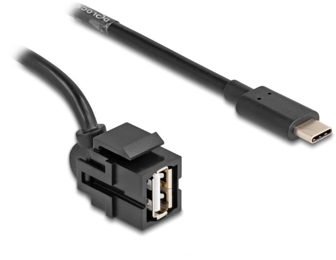 USB-A haaks (110° boven) Keystone module - USB-C (m) | USB2.0 | zwart | 1,5 meter
