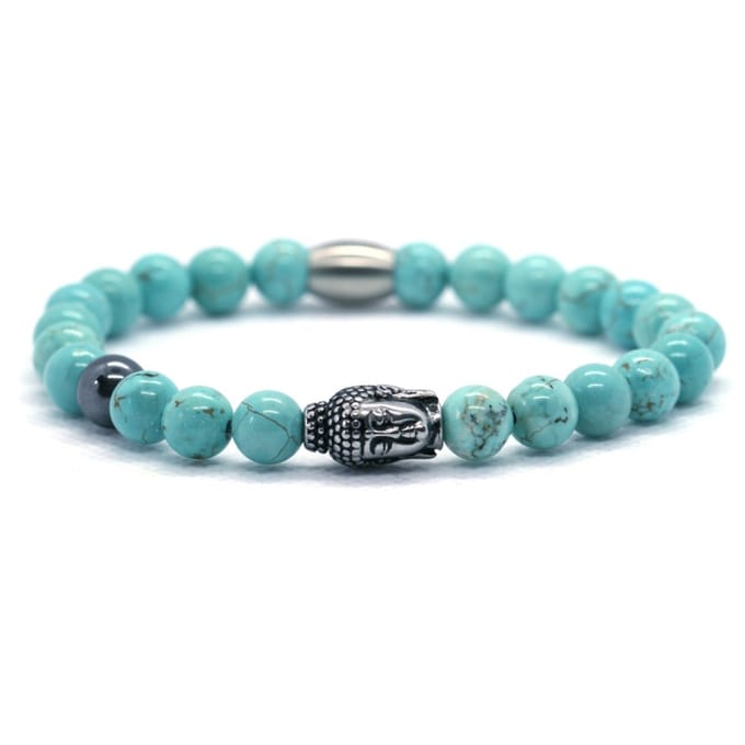 Ibizamen - Heren - armband - turkoois - buddha - RVS - turquoise - 8mm - 21cm