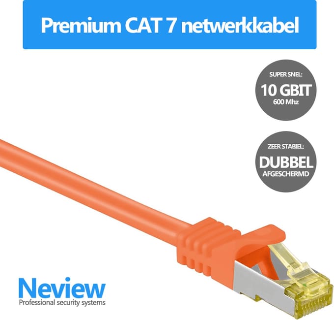 Neview - Cat 7 S/FTP netwerkkabel - 100% koper - 1 meter - Oranje - Dubbele afscherming - Cat 7 Internetkabel