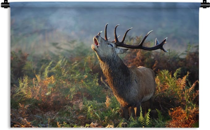 Wandkleed - Wanddoek - Hert - Bos - Mist - 120x80 cm - Wandtapijt