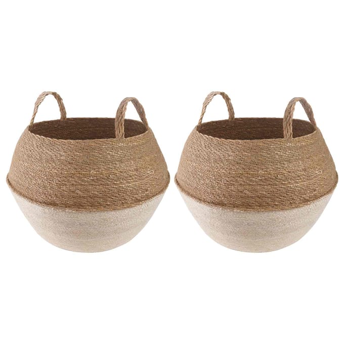 vidaXL Plantenpot met handvatten 2 st Wit Ø 45 x 36 cm 100% Zeegras