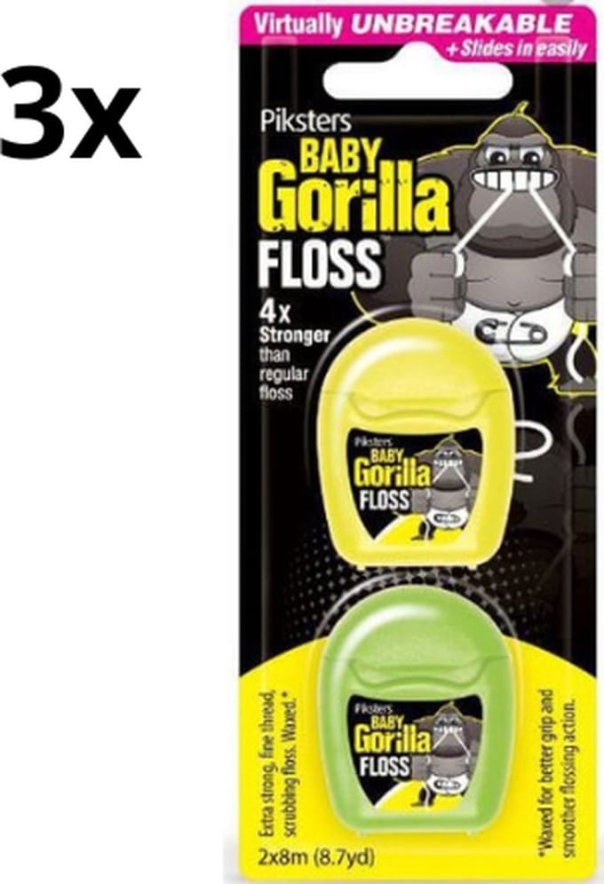 3x Piksters Gorilla Floss Waxed X-Strong Twin-Pack | 2 x 8 meter | Voordeelverpakking