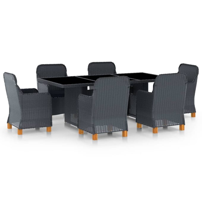 vidaXL - 7-delige - Tuinset - met - kussens - poly - rattan - donkergrijs