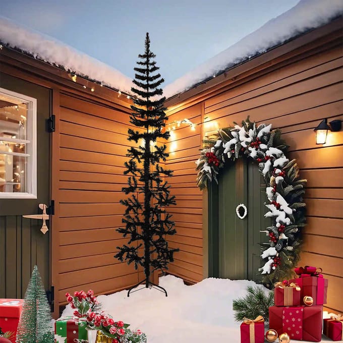 vidaXL - Kunstkerstboom - half - met - standaard - smal - 240 - cm - zwart