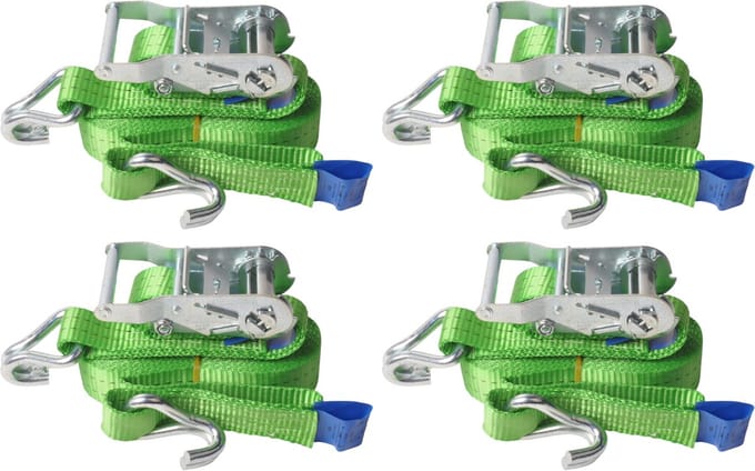 Set van 4 spanbanden 600x3,5 cm - groen - breekbelasting 2000 kg