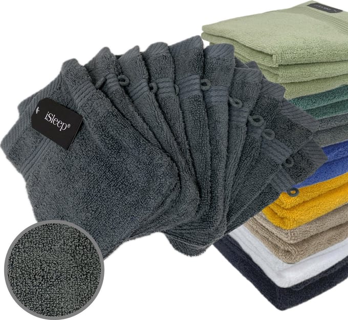 iSleep Terry Washandje - 10 Stuks - 16x22 cm - Antraciet