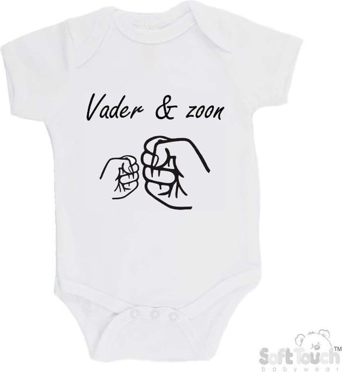 100% katoenen Romper "Vader & zoon Boks" Unisex Katoen Wit/zwart 56/62 Vaderdag