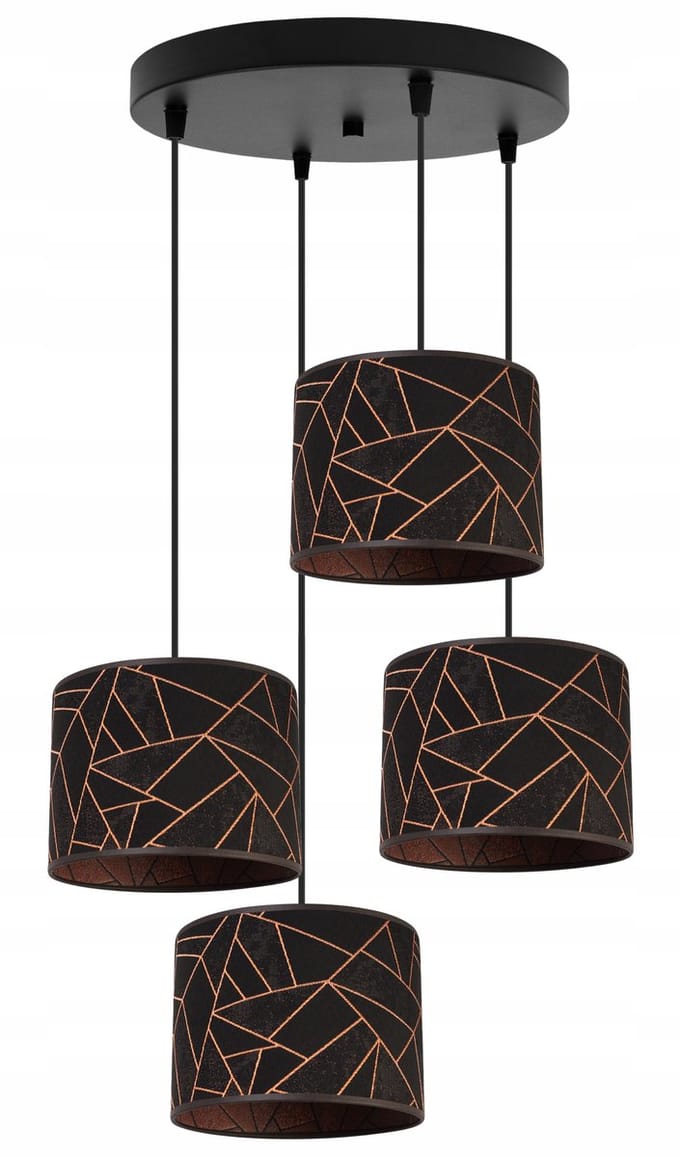 Light-Home Werona – Plafondlamp 4-lichts – Verstelbare hoogte – Zwart/Koper – Moderne stoffen kappen
