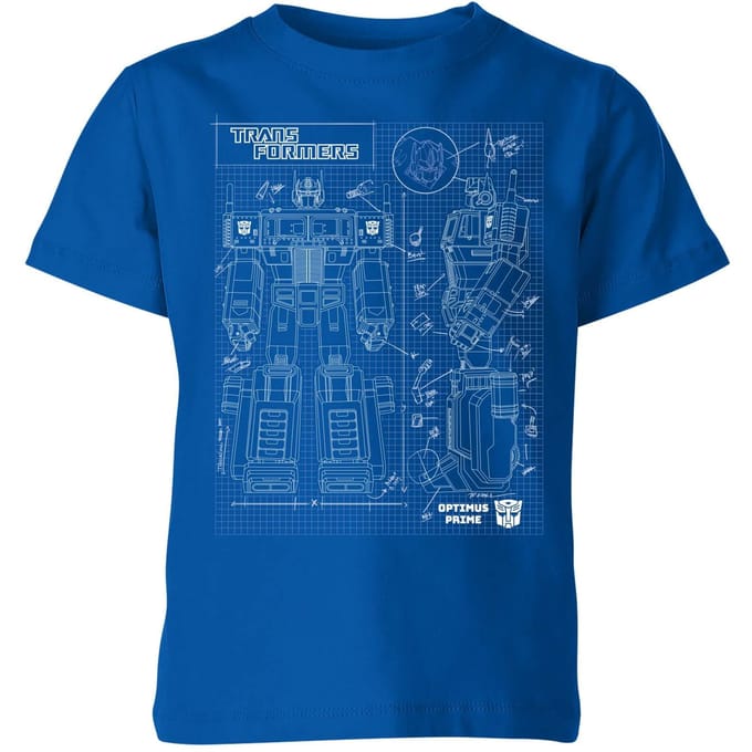 Transformers Optimus Prime Schematic Kids' T-Shirt - Royal Blue - 98/104 (3-4 jaar)