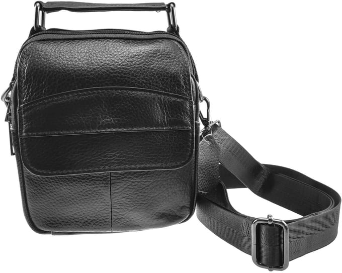 Schoudertas met 6 Compartimenten, Crossbodytas, Zwart, Compact & Elegant, 100% Echt Leer – Heren