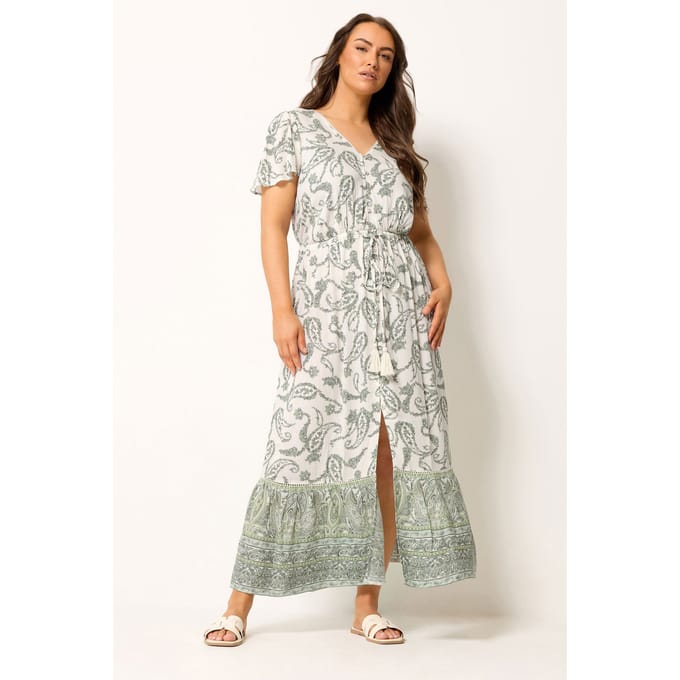 Yours Groene Paisley Jurk Met Randdetail Size 46