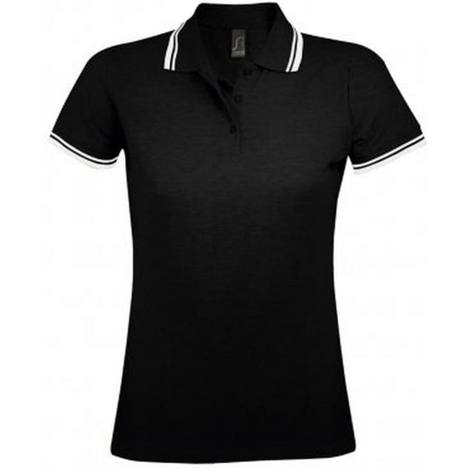 SOLS Dames/dames Pasadena getipt korte mouw Pique Polo Shirt (Zwart/Wit)