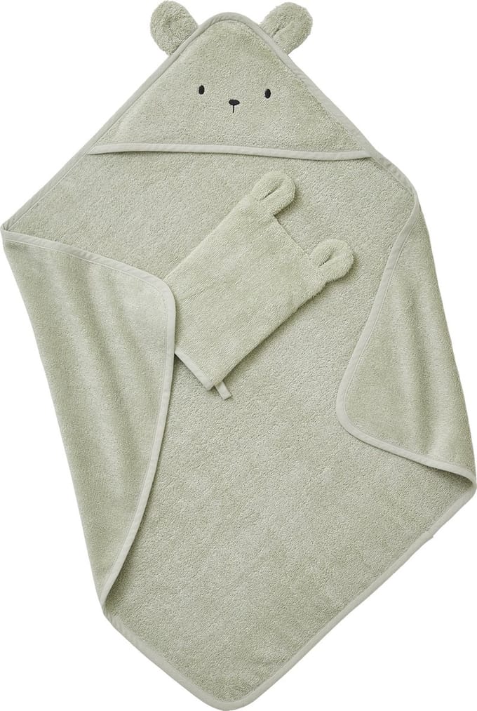 Vertbaudet Badcape + washandje van biologisch katoen