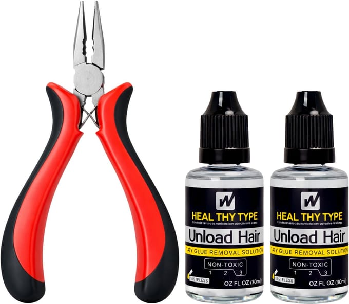 Walker Tape Unload Hair - Dry Glue Removal Solution - 2 stuks - 30ml - Met Microringen Gebogen Tang - Haar Extensions