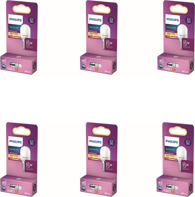 Philips Voordeelverpakking - E14 - LED Koelkastlamp - Mat - 15W - Niet Dimbaar - Warmwit Licht - Set van 6 Stuks