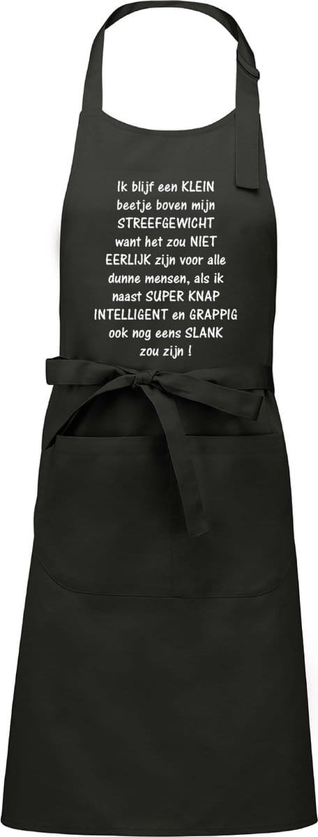 Mijncadeautje Schort - Boven mijn streefgewicht - Mooie - grappige - leuke Keukenschort - grijs