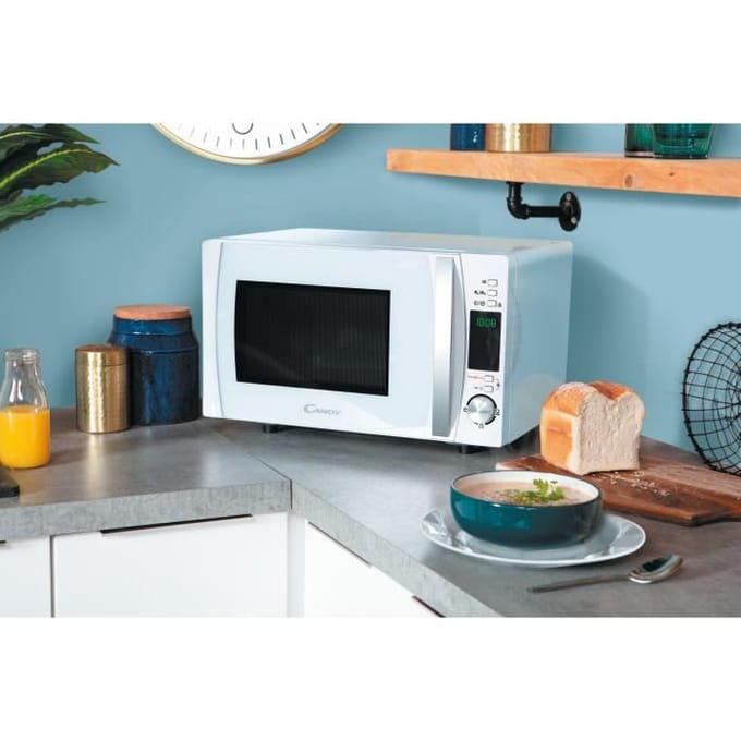 Micro-ondes Candy Timeless CMXW20DW 700W 20L Digital Blanc - Fonction Décongélation - 5 Niveaux de Puissance - 10 Menus Auto