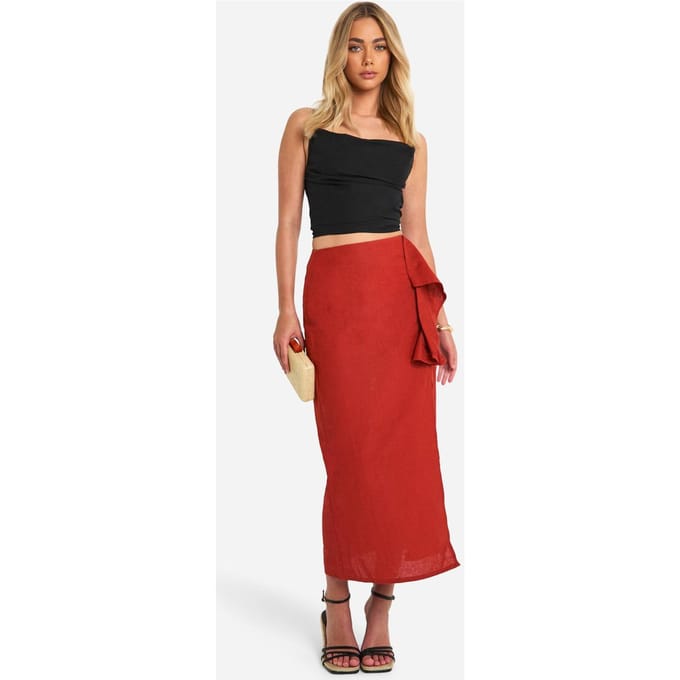 boohoo Dames Midaxi-rok met drape detail en split | Roest | Maat: 34