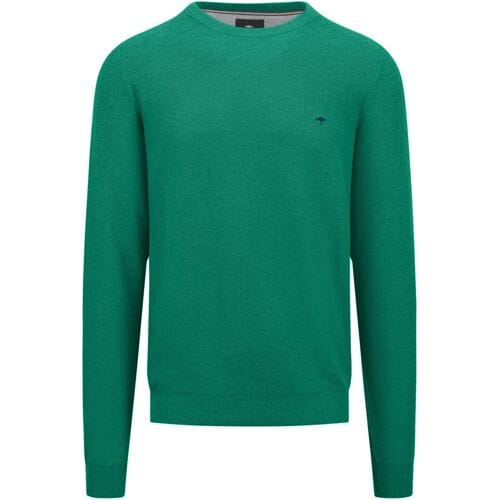 Fynch-Hatton Trui O-Neck Uni Color Fine Texture Grasgroen / male