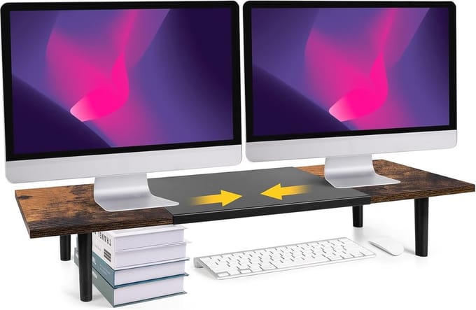 Verstelbare Dubbele Monitorstandaard voor Bureau - Ergonomische Computer Riser voor 2 Schermen
