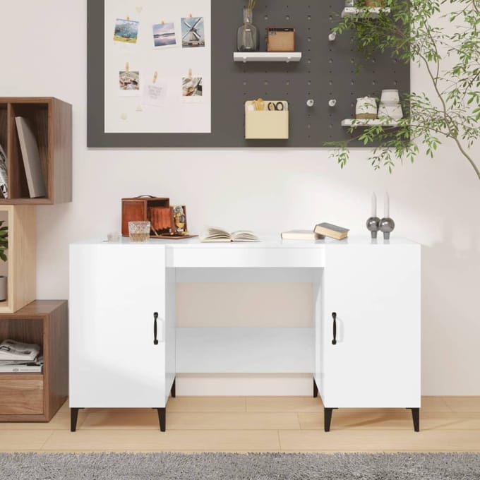 vidaXL - Bureau - 140x50x75 - cm - bewerkt - hout - hoogglans - wit