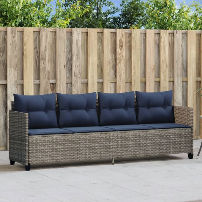 vidaXL Ligbed met kussen poly rattan grijs