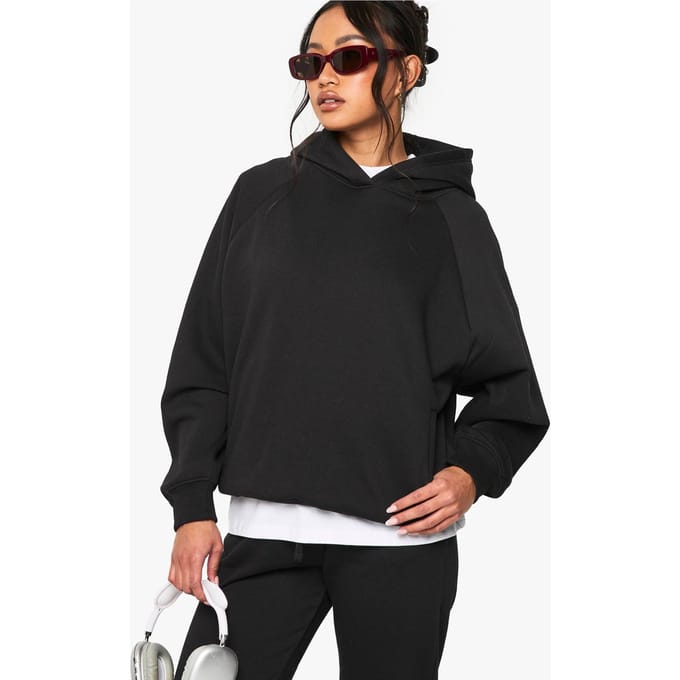 boohoo Dames Lange Raglan Naad Oversized Hoodie | Zwart | Maat: Small