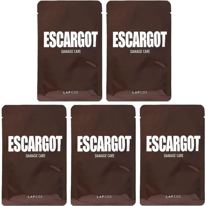 Lapcos, Escargot Damage Care Sheet Mask Set, 5 sheets, 27ml (0.91fl oz) each black
