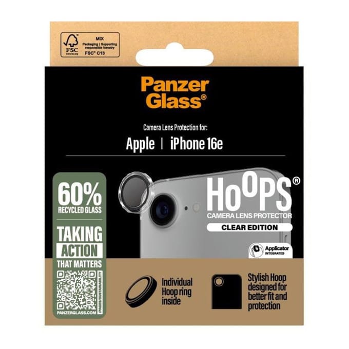 PanzerGlass Screenprotector geschikt voor Apple iPhone 16e Glazen | PanzerGlass Hoops Camera Lens Protector - Case Friendly