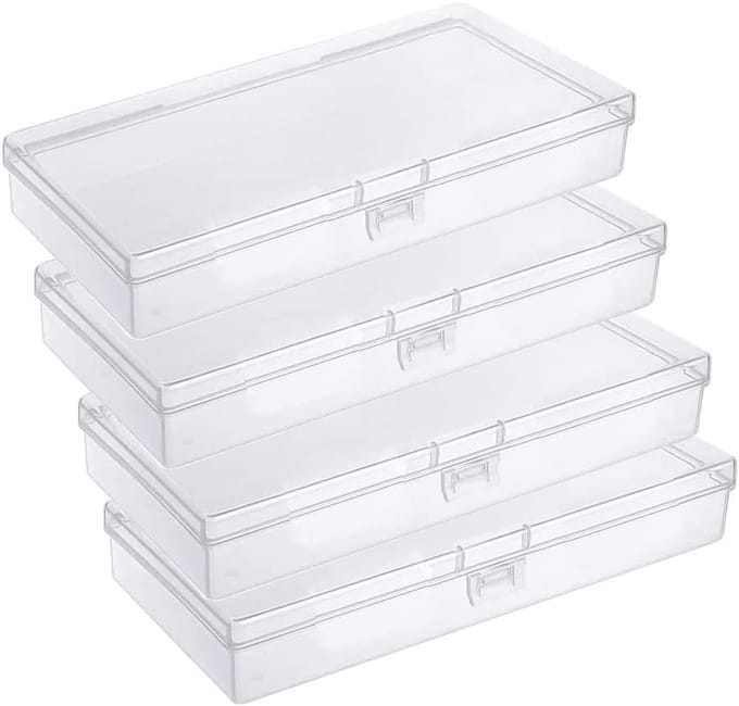 Set van 4 Heldere Rechthoekige Plastic Opbergdozen met Deksel voor Pillen, Kruidens, Sieraden en Knutselmaterialen
