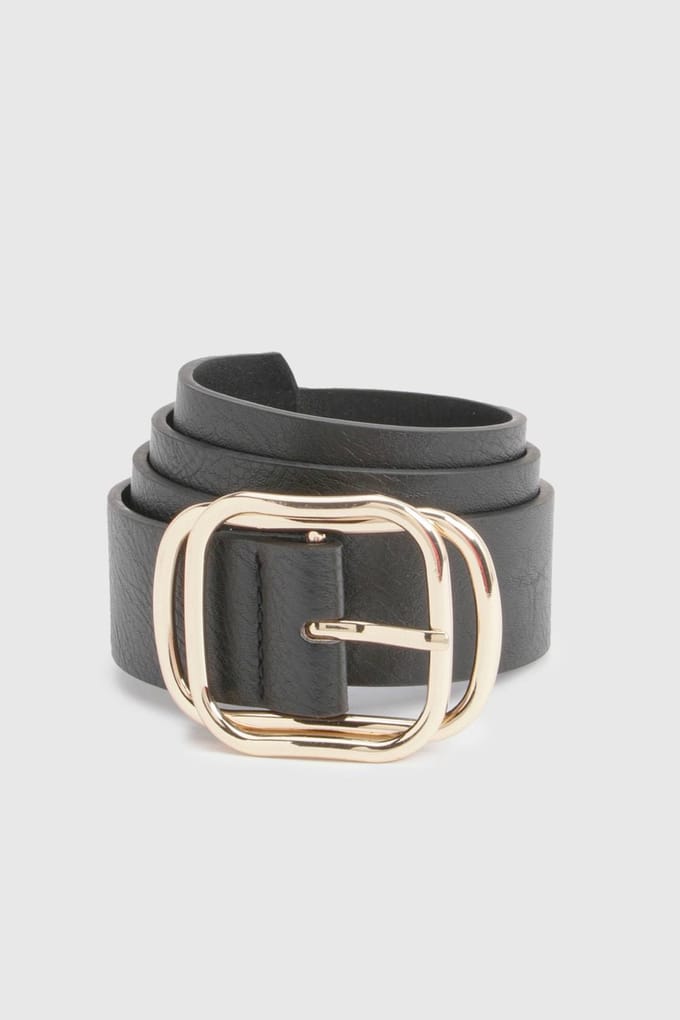 boohoo Dames Kunstleren riem met dubbele gespdetails | Zwart | Maat: Small/Medium