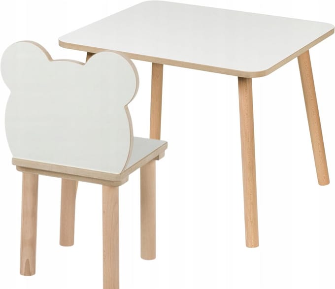 Kindertafel met Stoel Set – Kinderbureau en Stoel van Hout en MDF – Wit en Natuurlijk Design